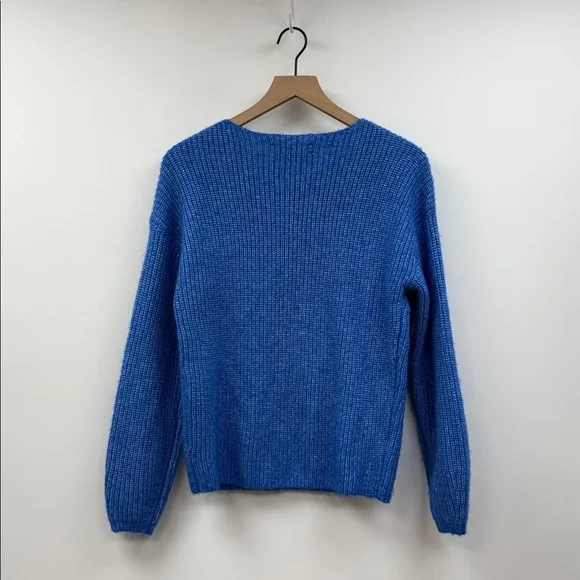 Ann Taylor LOFT Chunky Knit Boatneck Relaxed Pullover Sweater Blue Medium Petite - Picture 4 of 7